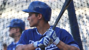 Corey Seager takes batting practice at Petco Park.